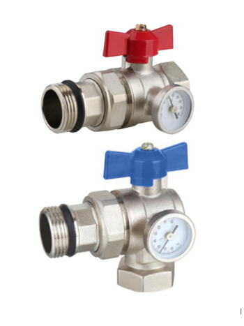 Angle 1' Ball valve With Temp Gauge set(Pair)